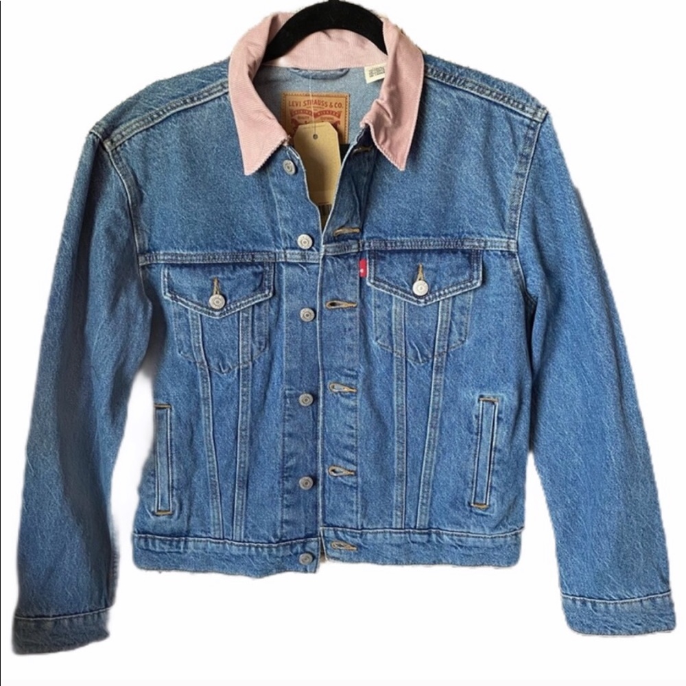 Levi’s Denim Trucker Jacket Pink Corduroy Collar Oversized Size M NWT - Picture 6 of 9
